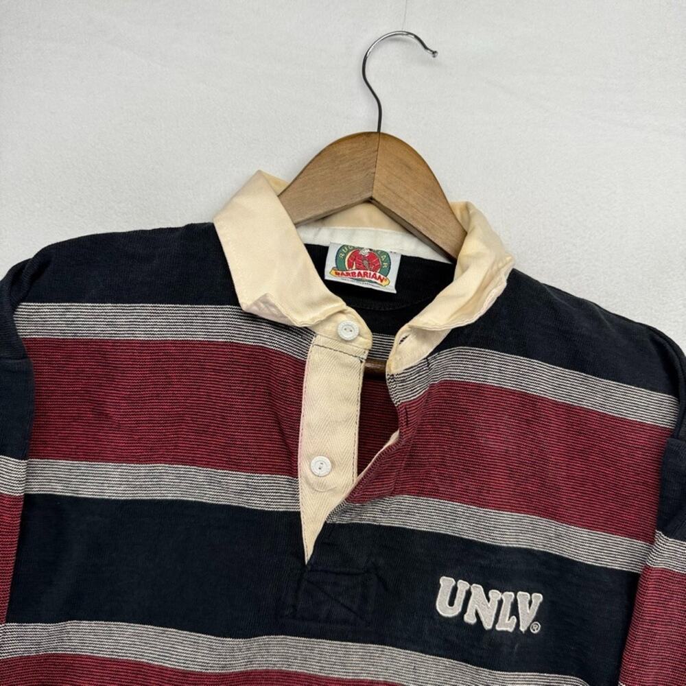 Vintage UNLV Rugby Shirt Men's XL Black Red Heavyweight Embroidered Barbarian - Picture 3 of 11